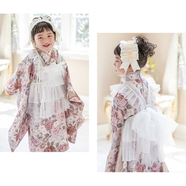 チュールフリルエプロン+着物ワンピースセット 七五三 753[品番