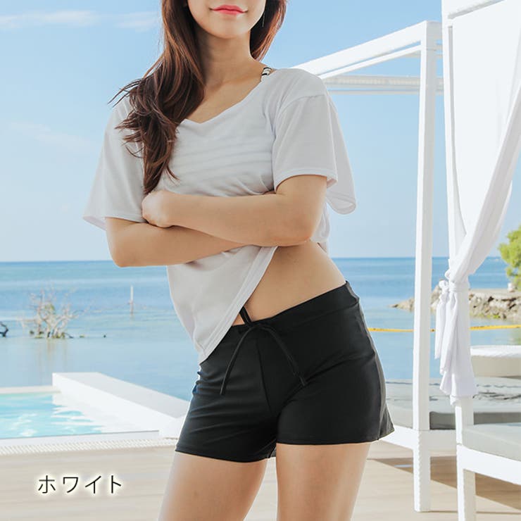 カバーTシャツ＆ショートパンツ付 バッククロス ビキニ[品番