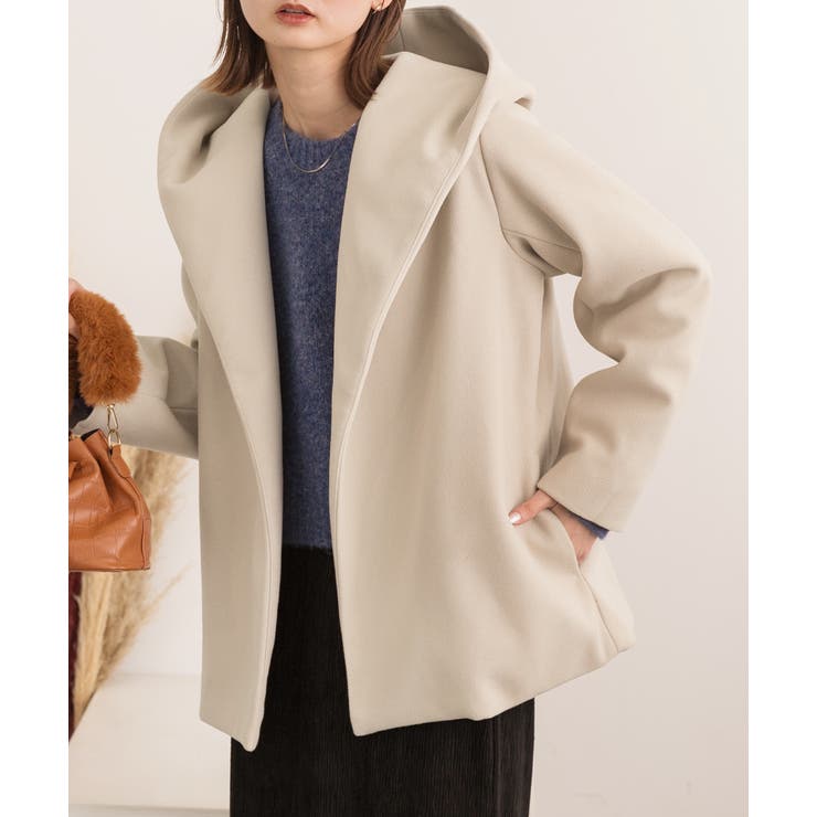 ウールタッチ フード付きショート丈コート[品番：ADEW0004269]｜ad