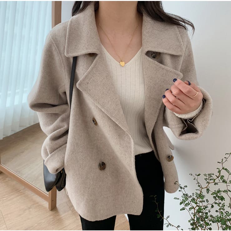 ダブルブレストショートウールコート【韓国ファッション】[品番