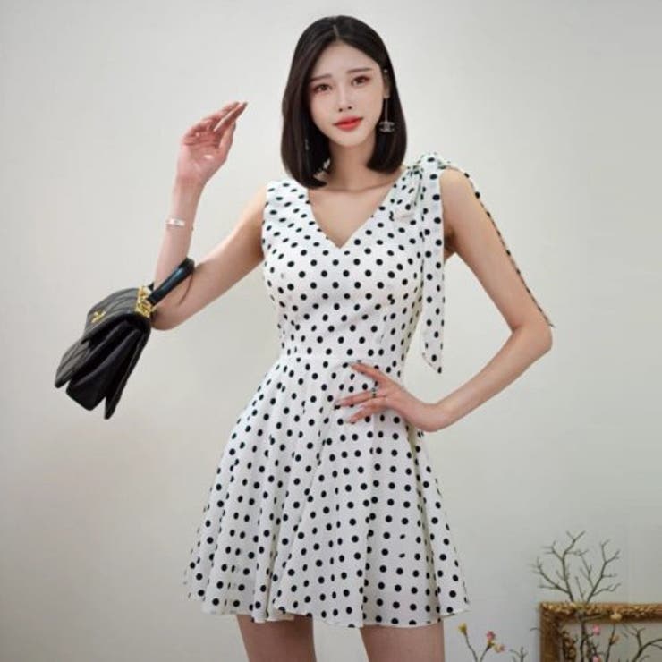 ドット柄ノースリーブミニワンピース(キャバドレス・CABARETDRESS