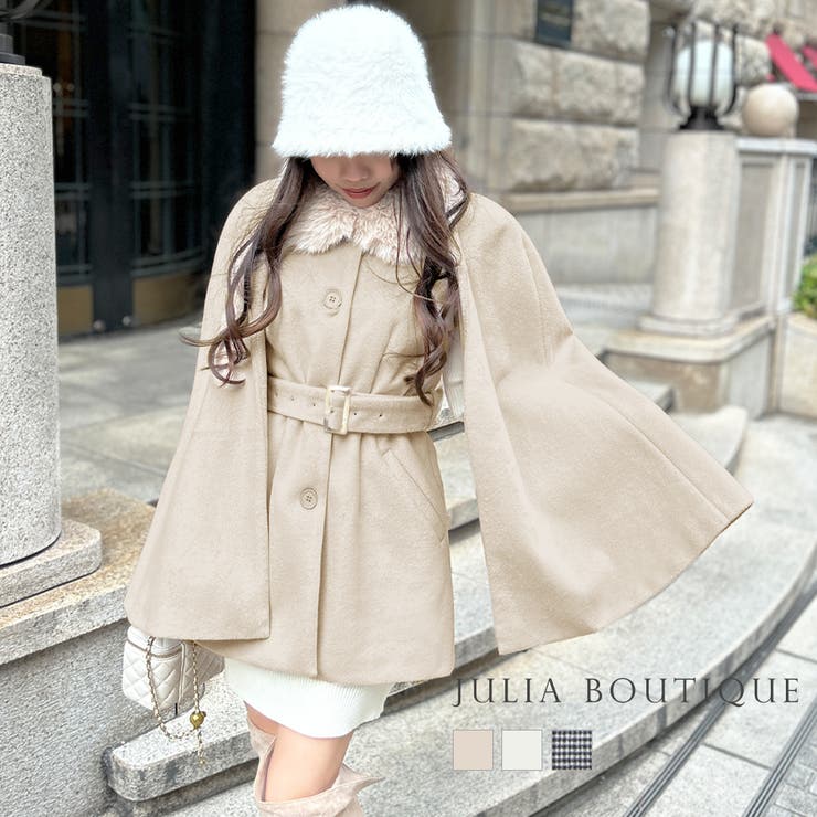 フェイクファー付きケープコート/23575[品番：BA000005624]｜JULIA