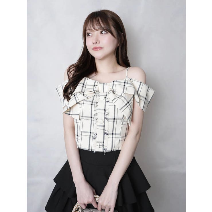 ツイードリボンオフショルトップス[品番：LINW0002596]｜LIPSERVICE