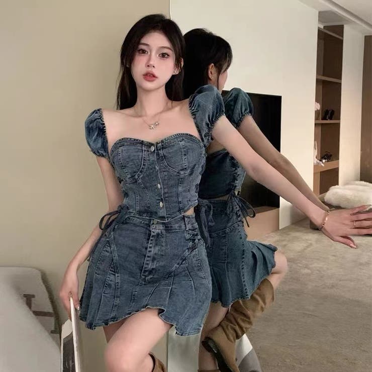 デニムセットアップ】デニムトップス×デニムミニスカート2点セット
