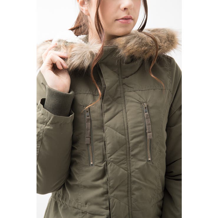 エステルピーチ中綿フード取り外し可モッズコート[品番：PB000001392