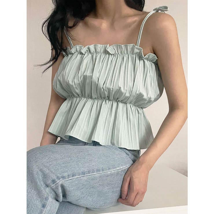 フリルキャミソールブラウス クロップド丈 全6色[品番：KH000013956