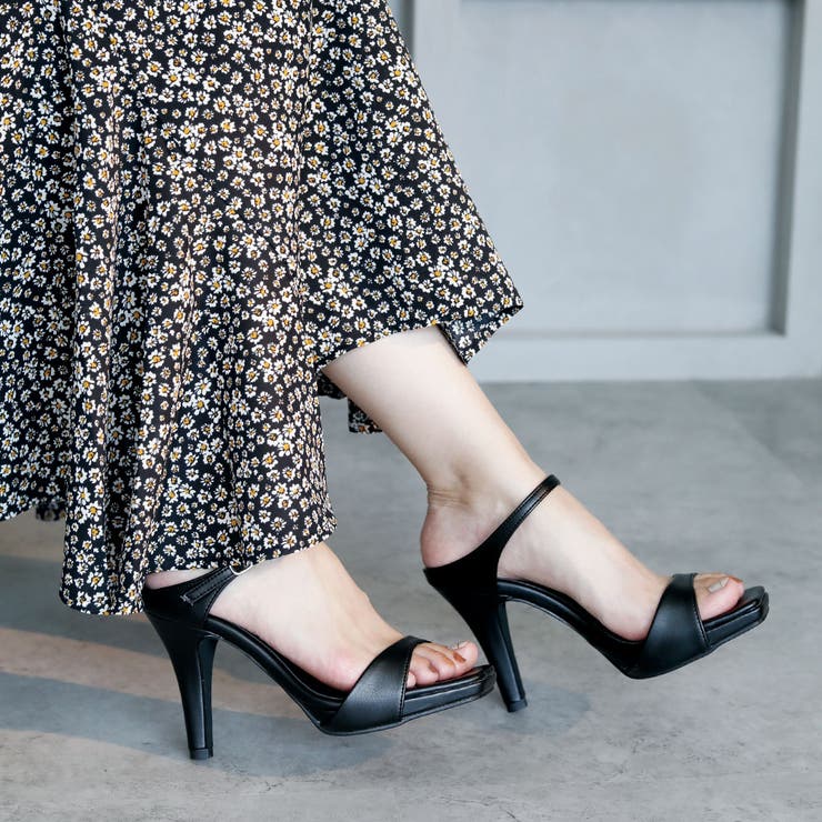 日本製 スクエアトゥ ストラップ ミュール サンダル ハイヒール[品番