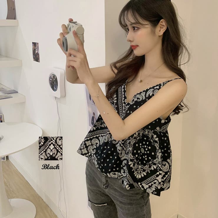 ペイズリー柄トップス キャミソール バンダナ柄[品番：NETW0000286