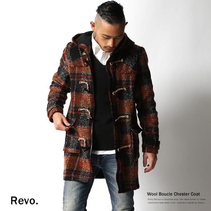Revo レヴォ】ウールミックス起毛チェック柄ロング丈ダッフルコート