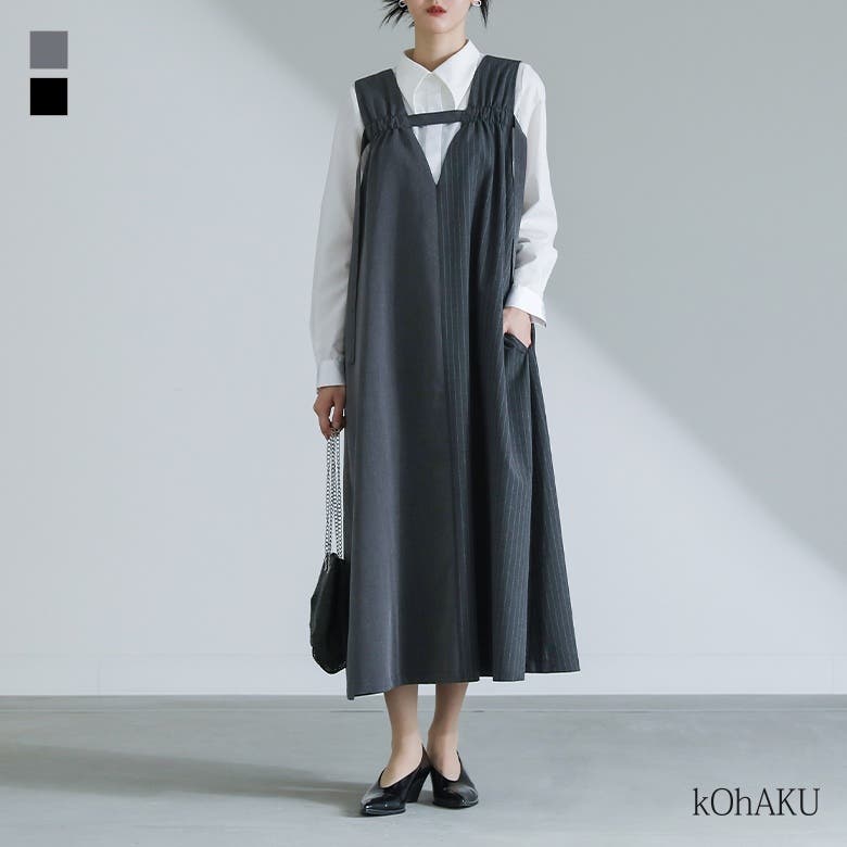 kOhAKUストライプ×無地ジャンパースカート[品番：MITW0017857