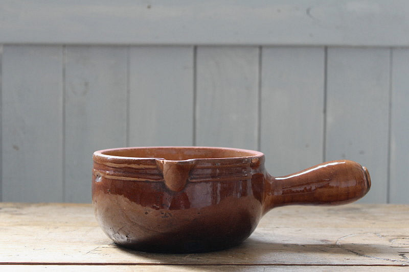 フランスアンティーク 素朴な器 持ち手つき 片手鍋 フォンデュ鍋