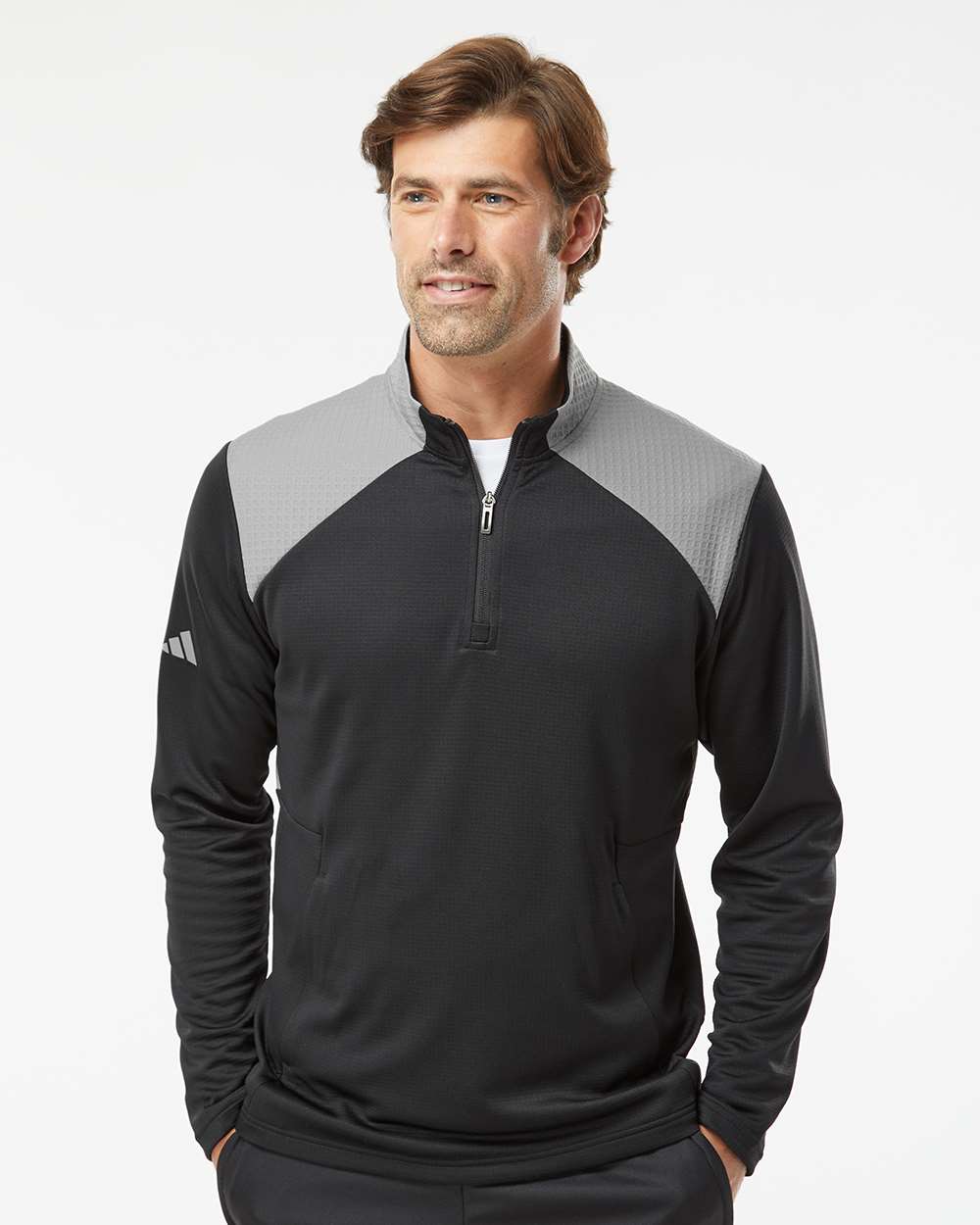Adidas A532 Textured Mixed Media Quarter-Zip Pullover