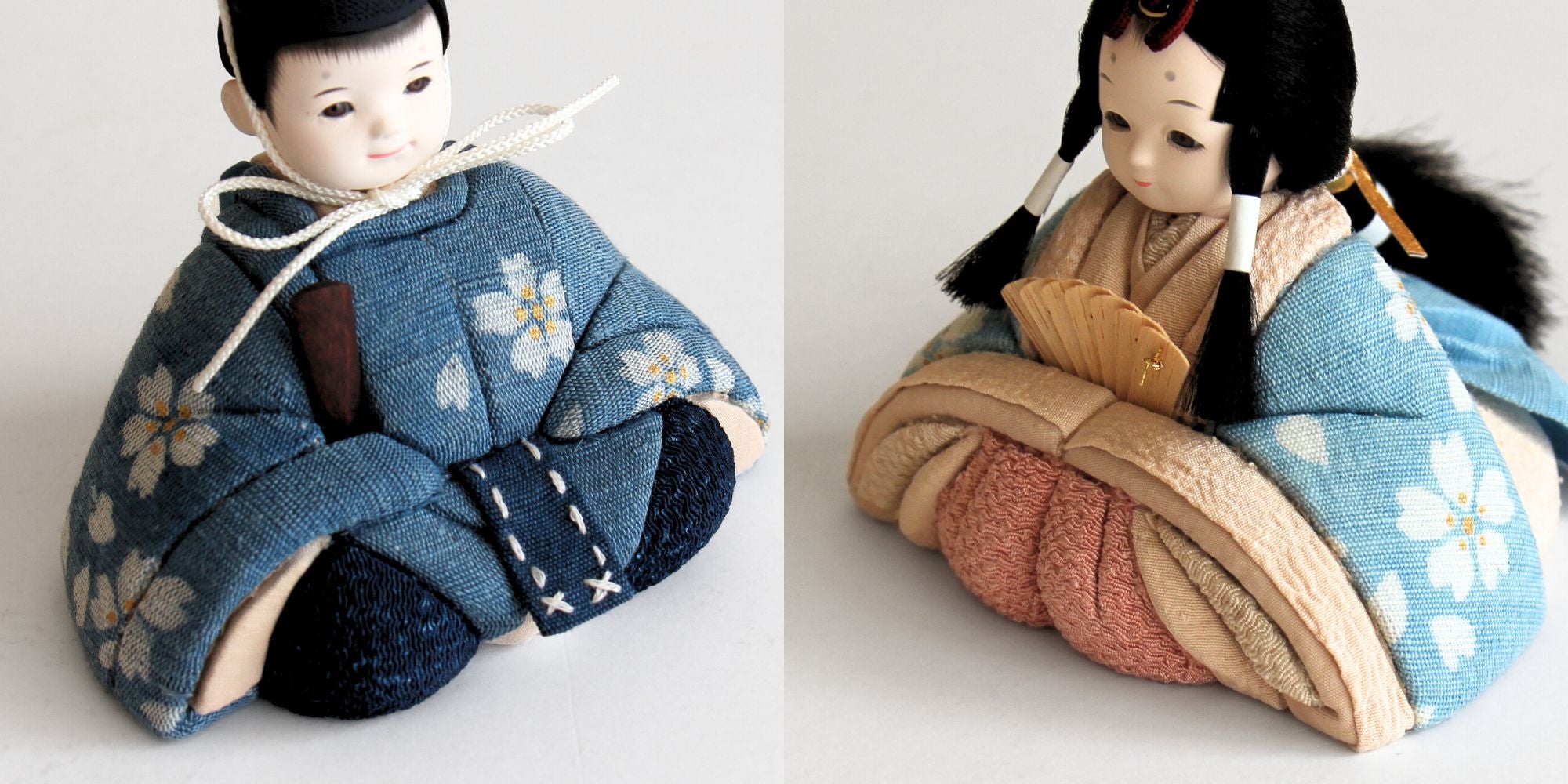 雛人形セット 藍染 | 桜柄 | 丸型グレー台 | 工房 縫nui