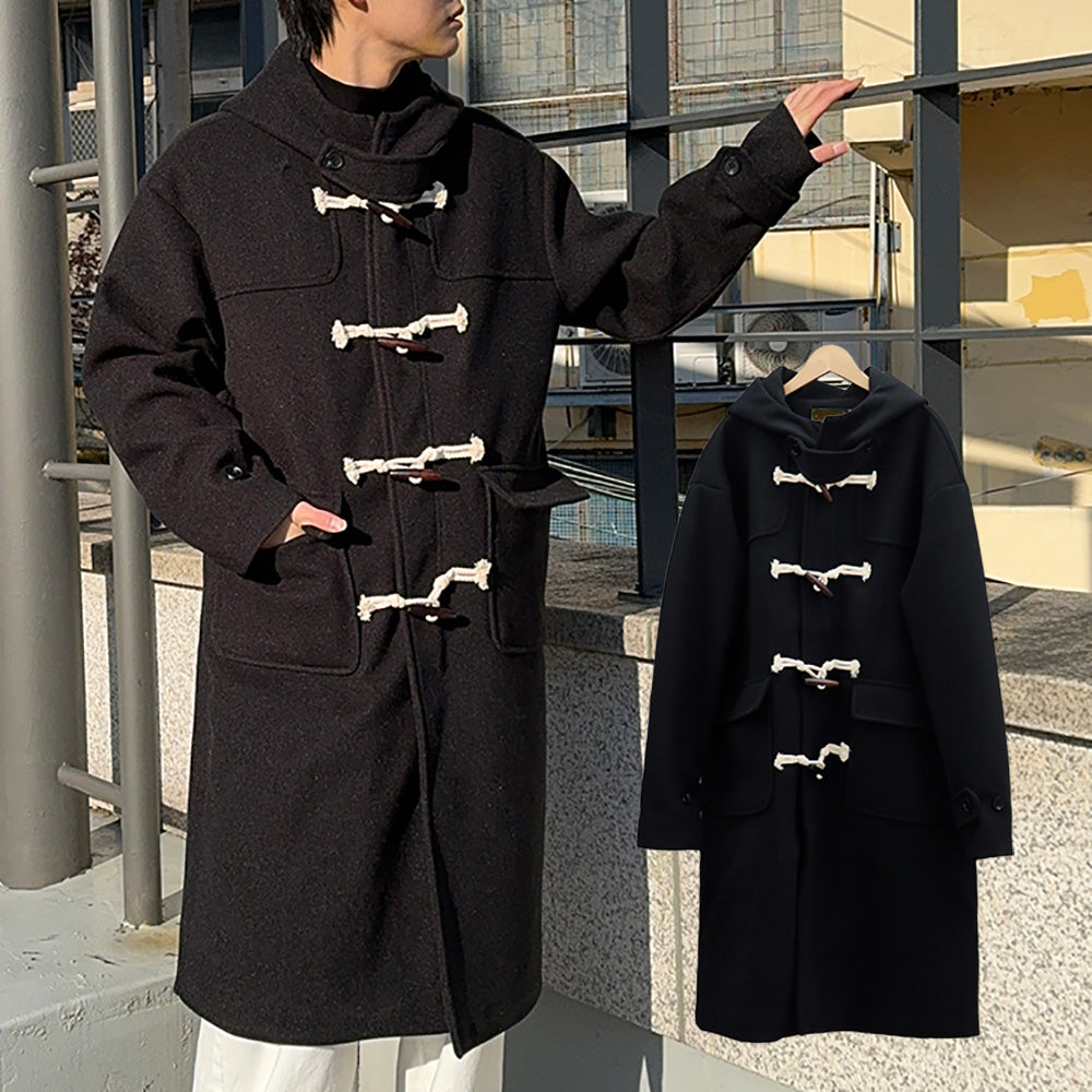 Sand Wool Steady Duffle Coat (Black) - SCENERITY | 60% - Asian