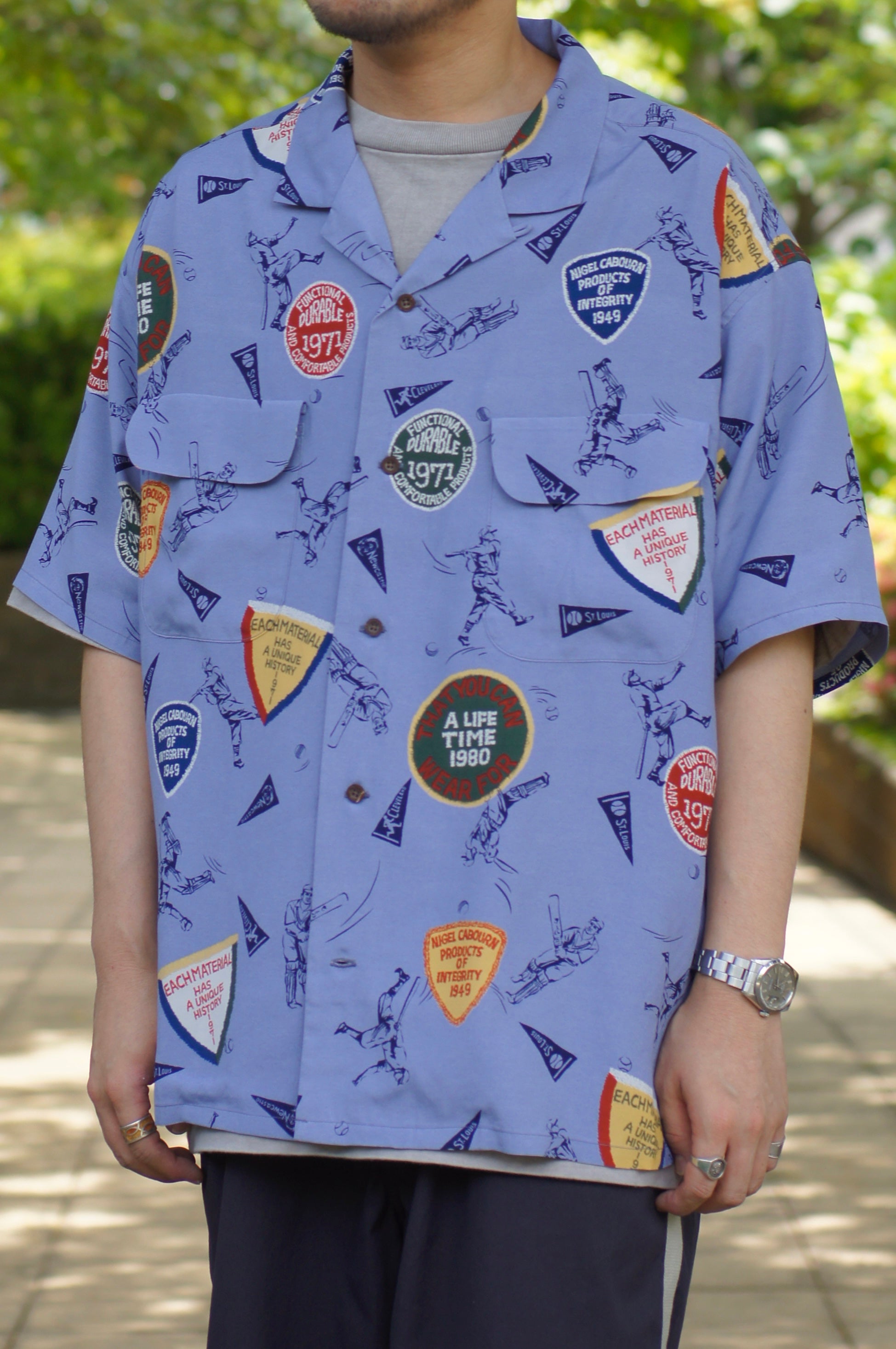 直営店限定》OPEN COLLAR SHIRT - BASEBALL & CRICKET RAYON