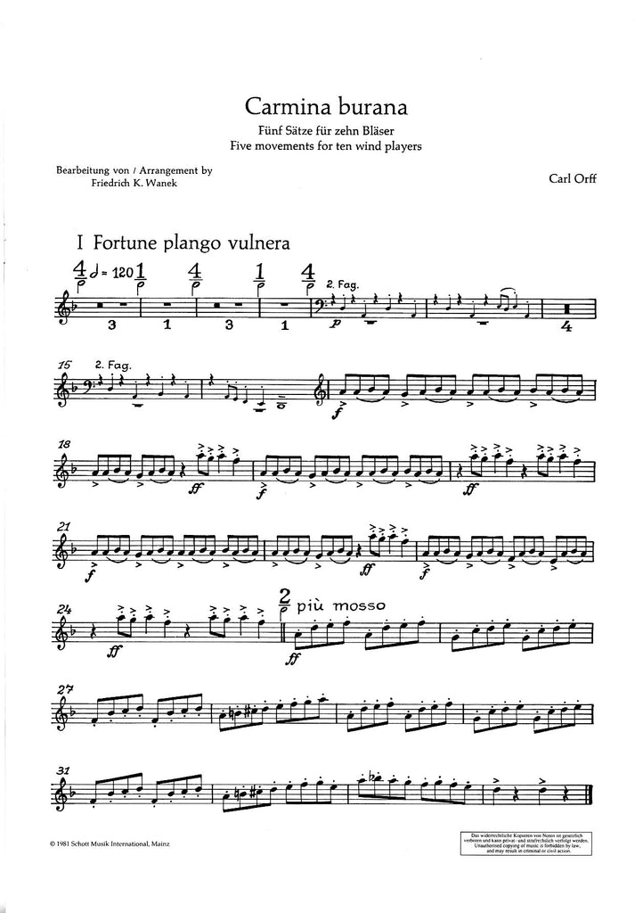 カルミナ・ブラーナ（パート譜のみ） (木管十重奏)【Carmina Burana