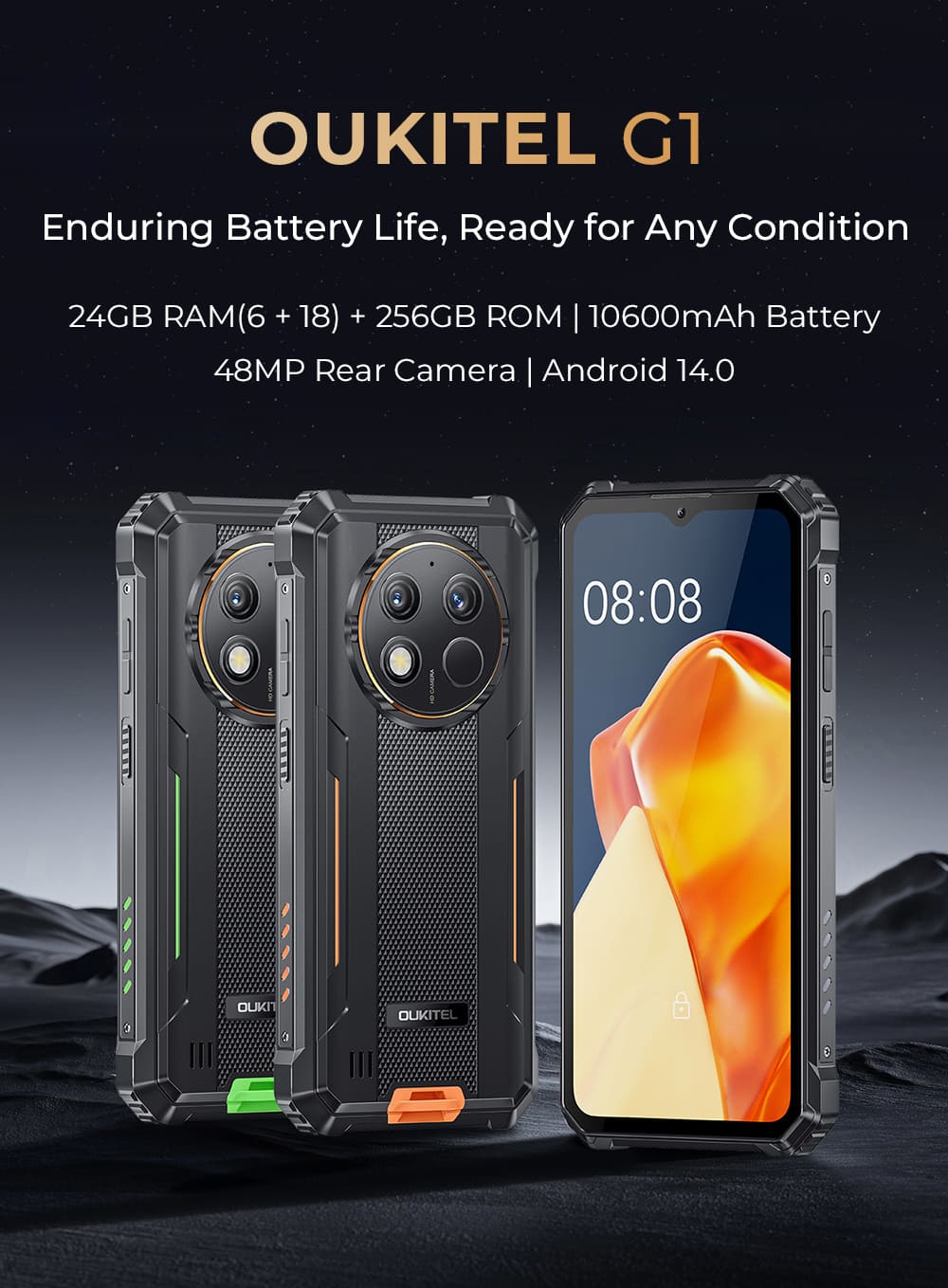 Oukitel G1 Rugged Phone 6.52-inch 10600mAh Big Battery 48MP Camera