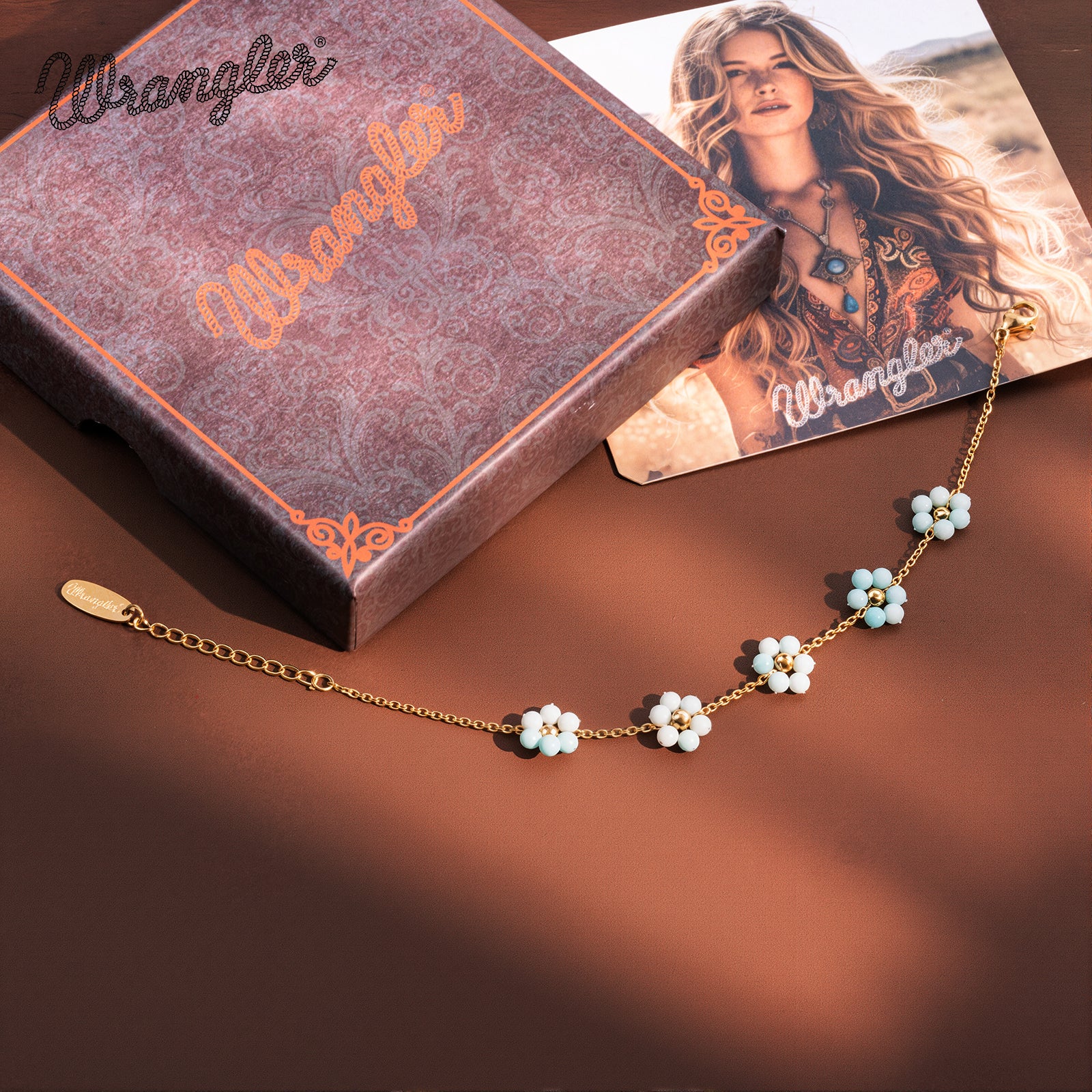 WNS-1103PP Wrangler 14K Gold Natural Stone Daisy Choker Necklace