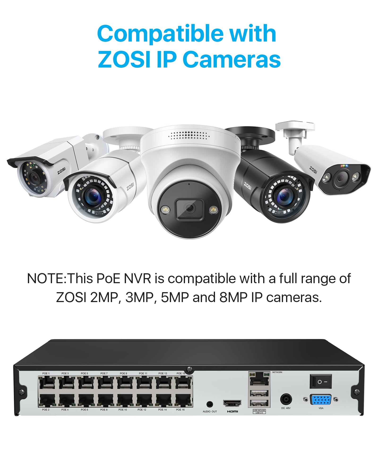 Zosi 4K 16 Channel Network Video Recorder 24/7 Recording PoE NVR