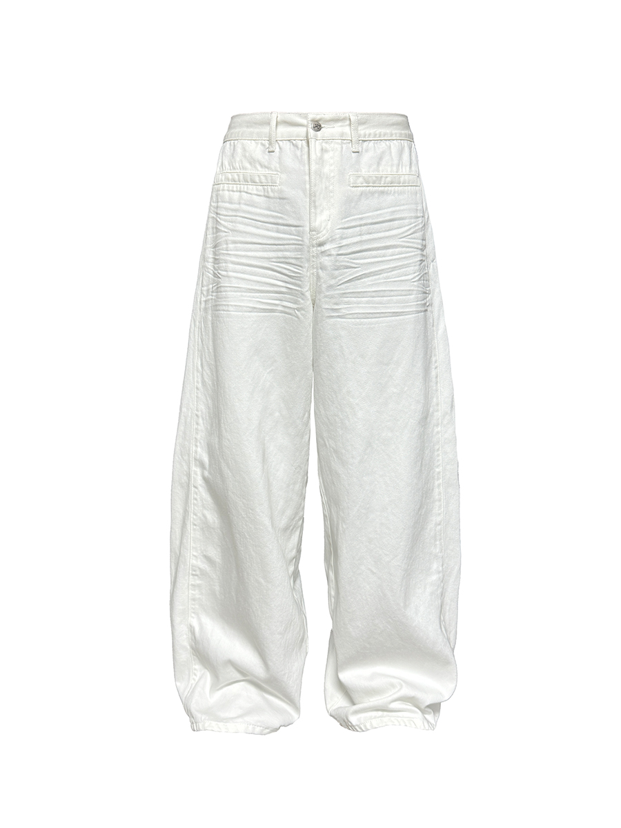 JCAESAR White pleated wide-leg jeans