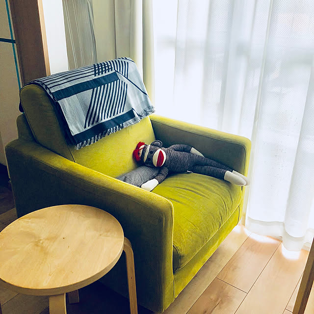 IKEA イエロー ハイバック 1人掛けソファ オットマン付き10/8まで限定