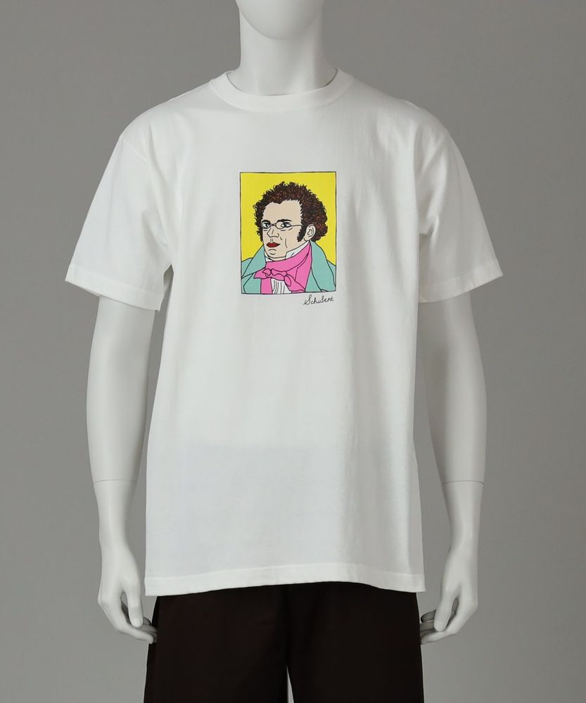 偉人イラストプリントTシャツ メンズ(M ホワイト＊グリーン): トップス