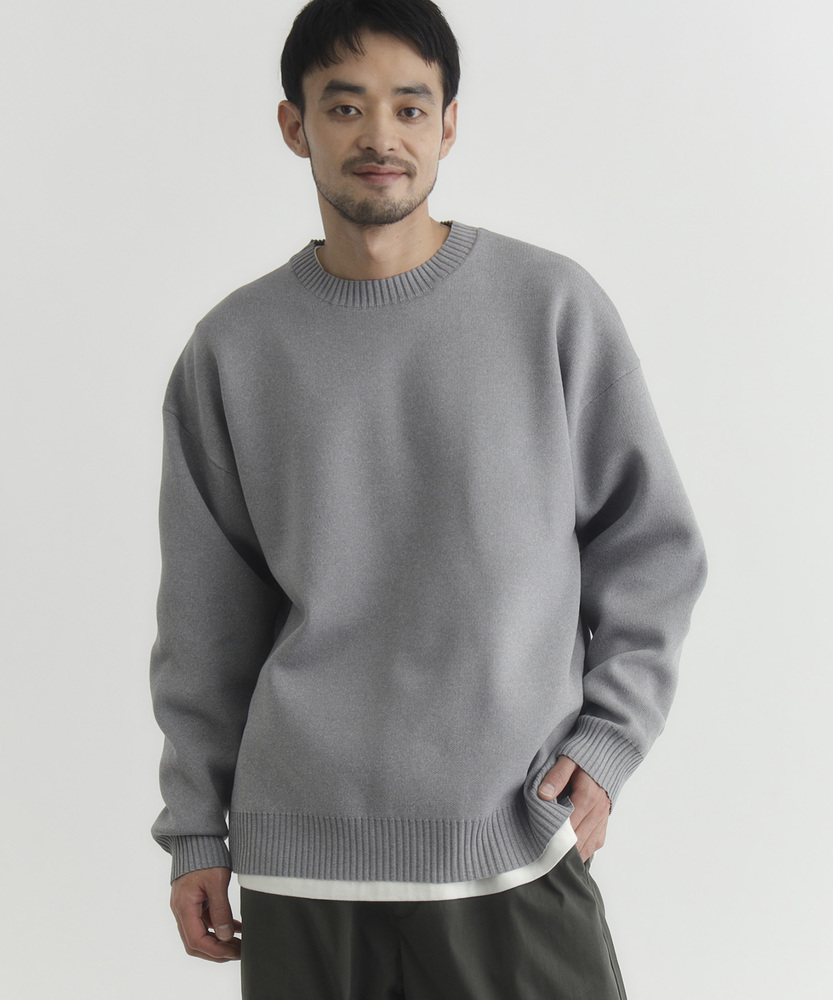 ウォッシャブルニットメランジクルーネックセーター(S ブルー