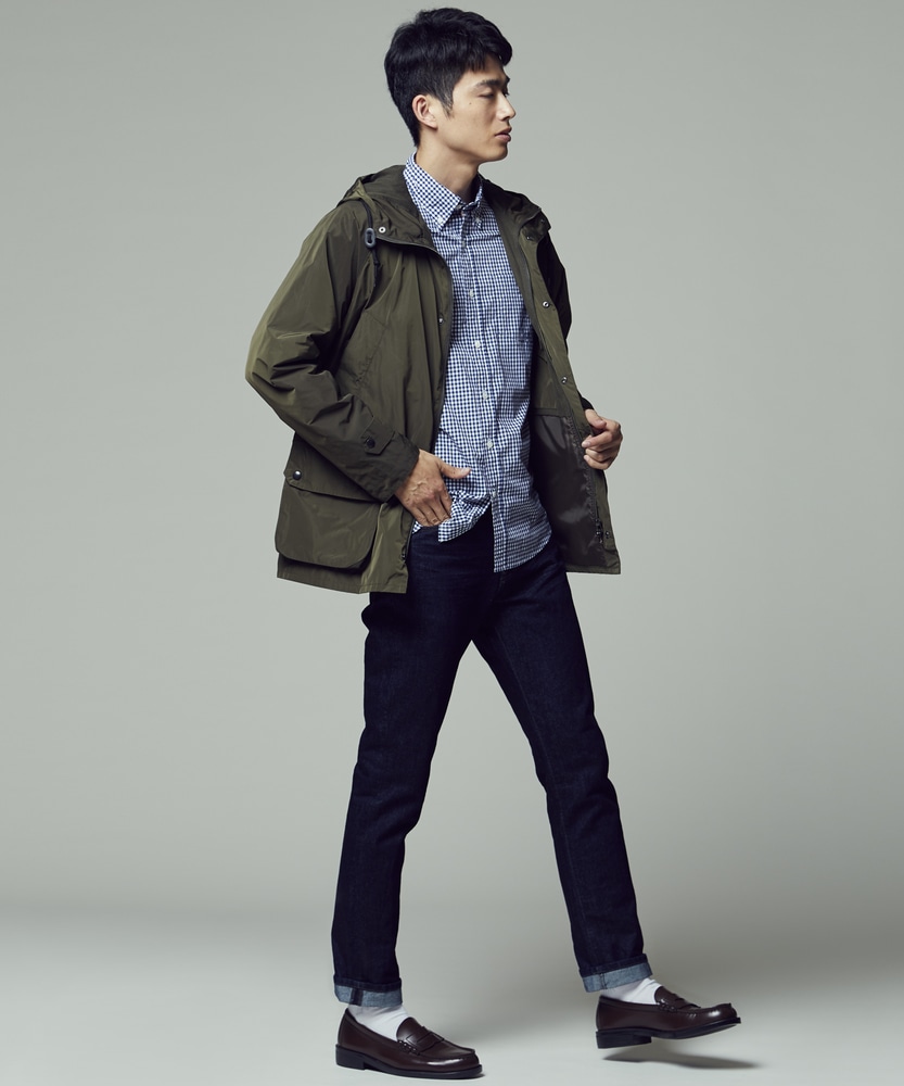 ナイロンフード付きジャケット メンズ(M オリーブ): ジャケット