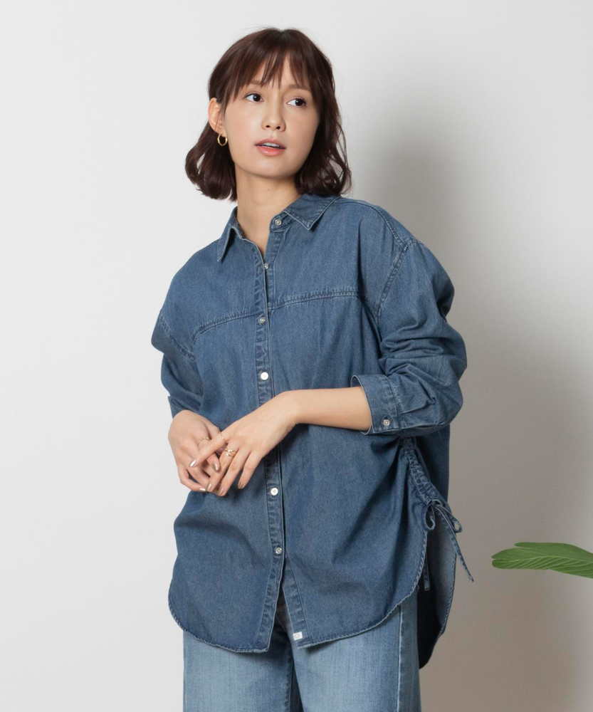WEB限定】ギャザーデニムシャツ(S 中濃色): トップス｜Right-on公式