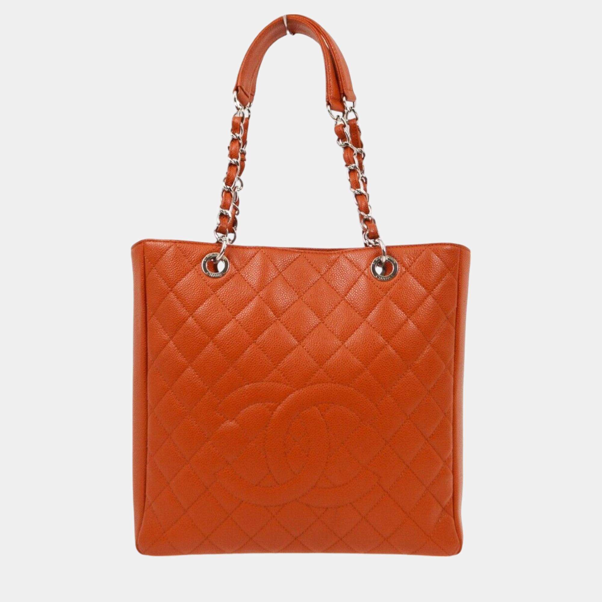 Chanel Orange Calfskin Petite Shopping Tote PST Handbag Chanel | TLC