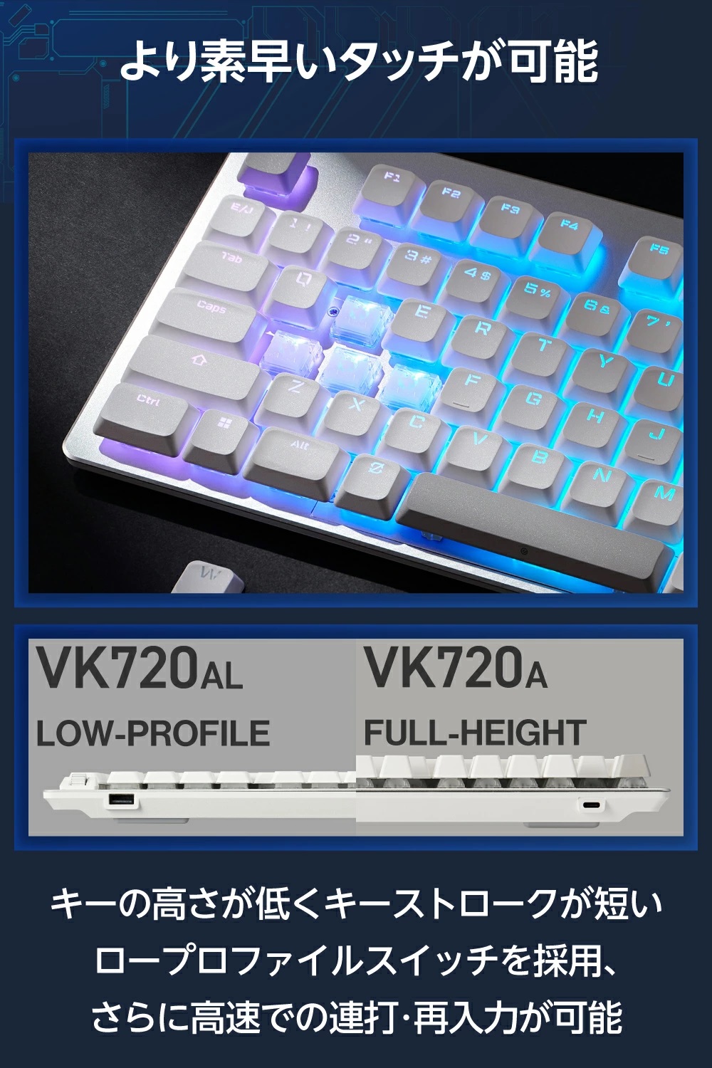ELECOM エレコム V custom TK-VK720ALWH 有線 日本語配列テンキーレス
