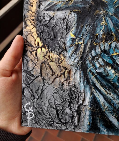 ウクライナ レイヴン絵画カラス鳥オイルオリジナルブラックアート