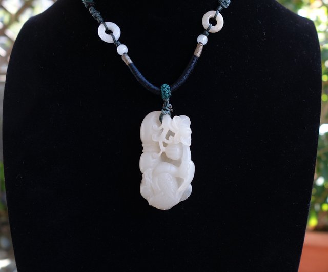 免運】台灣和闐玉和田玉白玉掛件老玉古玉天鵝口銜靈芝古玩項鏈吊墜山奇