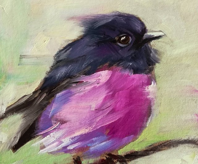 送料無料】ロシア 鳥の絵オリジナルの油絵オーストラリアの鳥ピンク