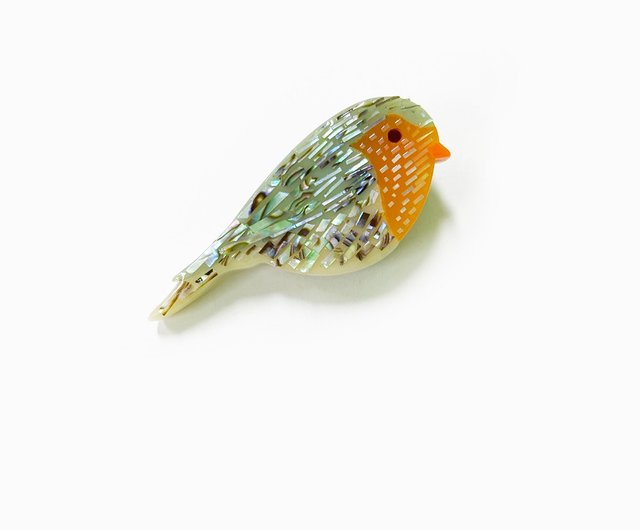 送料無料】韓国 小鳥の白蝶貝ブローチ MIZI Art, mother-of-pearl