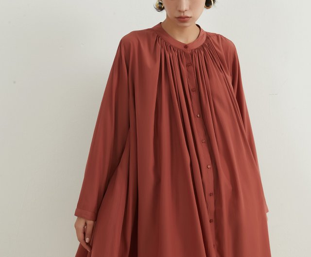 送料無料】長袖チュニック丈ロングブラウス羽織シャツふわゆれギャザー