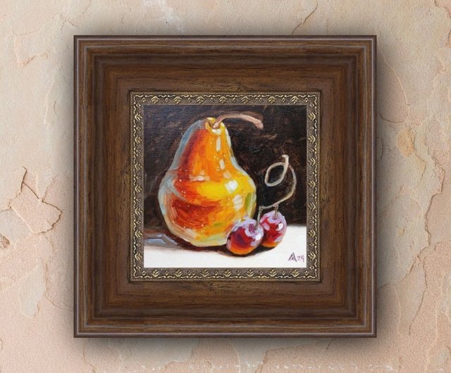 パリで購入 油絵 油彩画 花と果物の静物画 パリで購入 油絵 油彩画 花