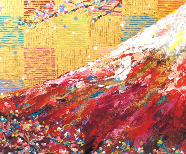 1点もの作品再販なし【赤富士と鶴の絵】 開運 幸運 日本風 日本の画家