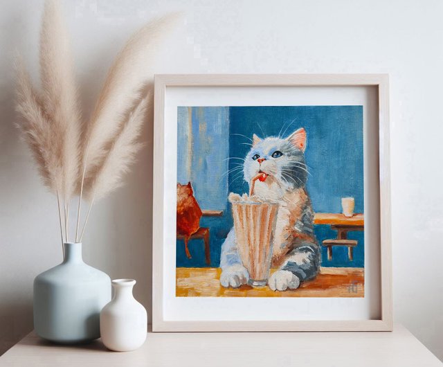 10%OFF】ロシア 猫のオリジナル油絵、面白いペットの肖像画、子猫の壁