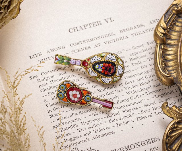 送料無料】台湾 イタリア製アンティーク、ミクロモザイクの伝統工芸