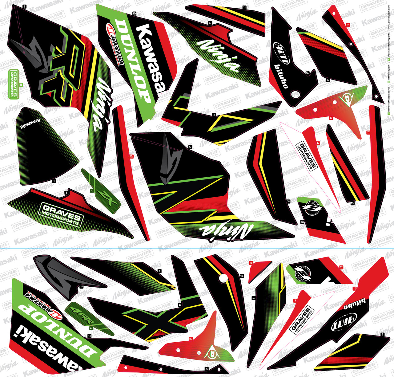 Graves Kawasaki ZX-4RR OEM Bodywork Graphics Set - Green