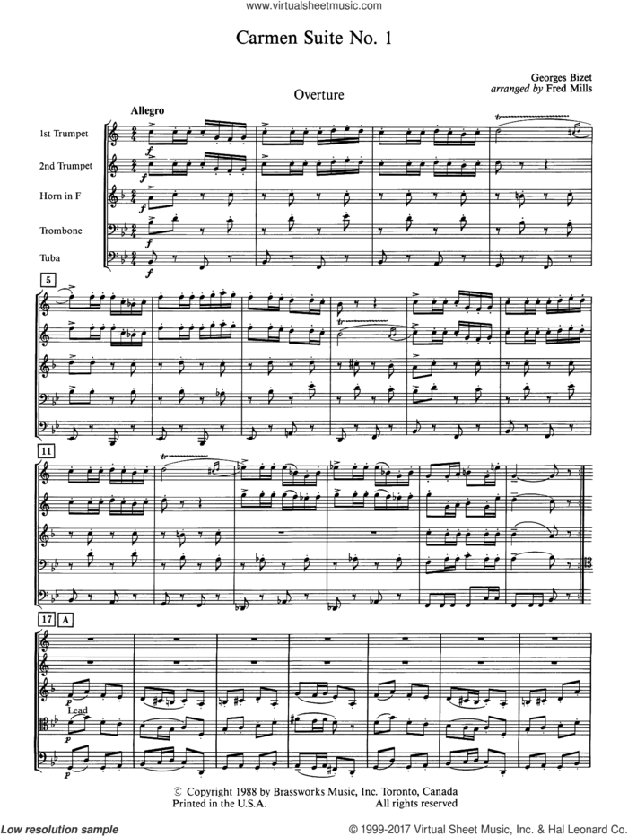 Carmen Suite No. 1 sheet music (complete collection) for brass quintet