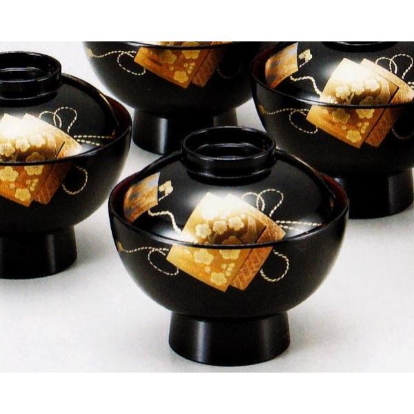 赤い蓋付き椀 金色の葉模様 5客セット 赤い蓋付き椀 金色の葉模様5客セット