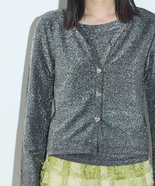 THE YON | 2WAYハートボタングリッターカーデトップス - Buyee, an