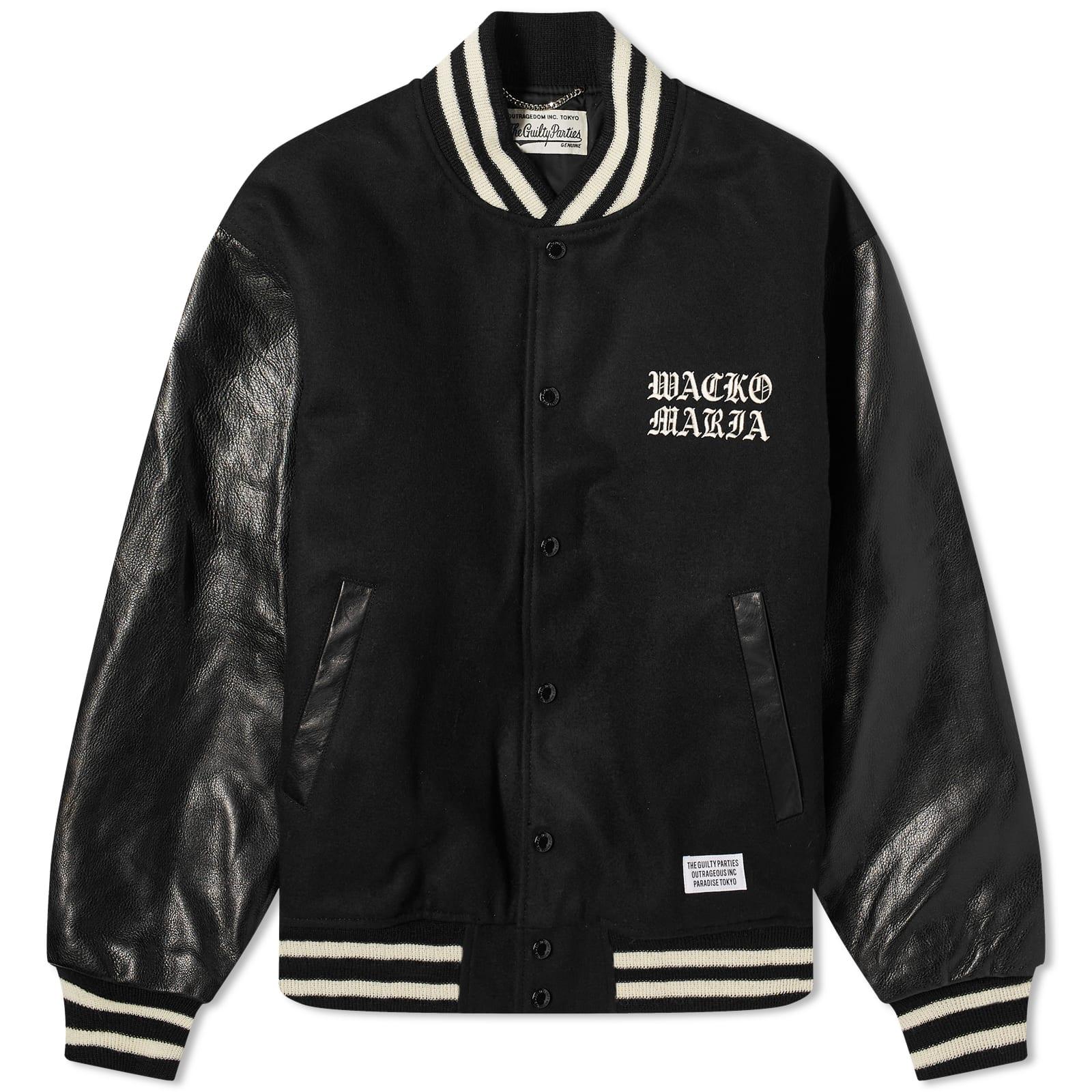 Wacko Maria Leather Varsity Jacket in Black for Men | Lyst