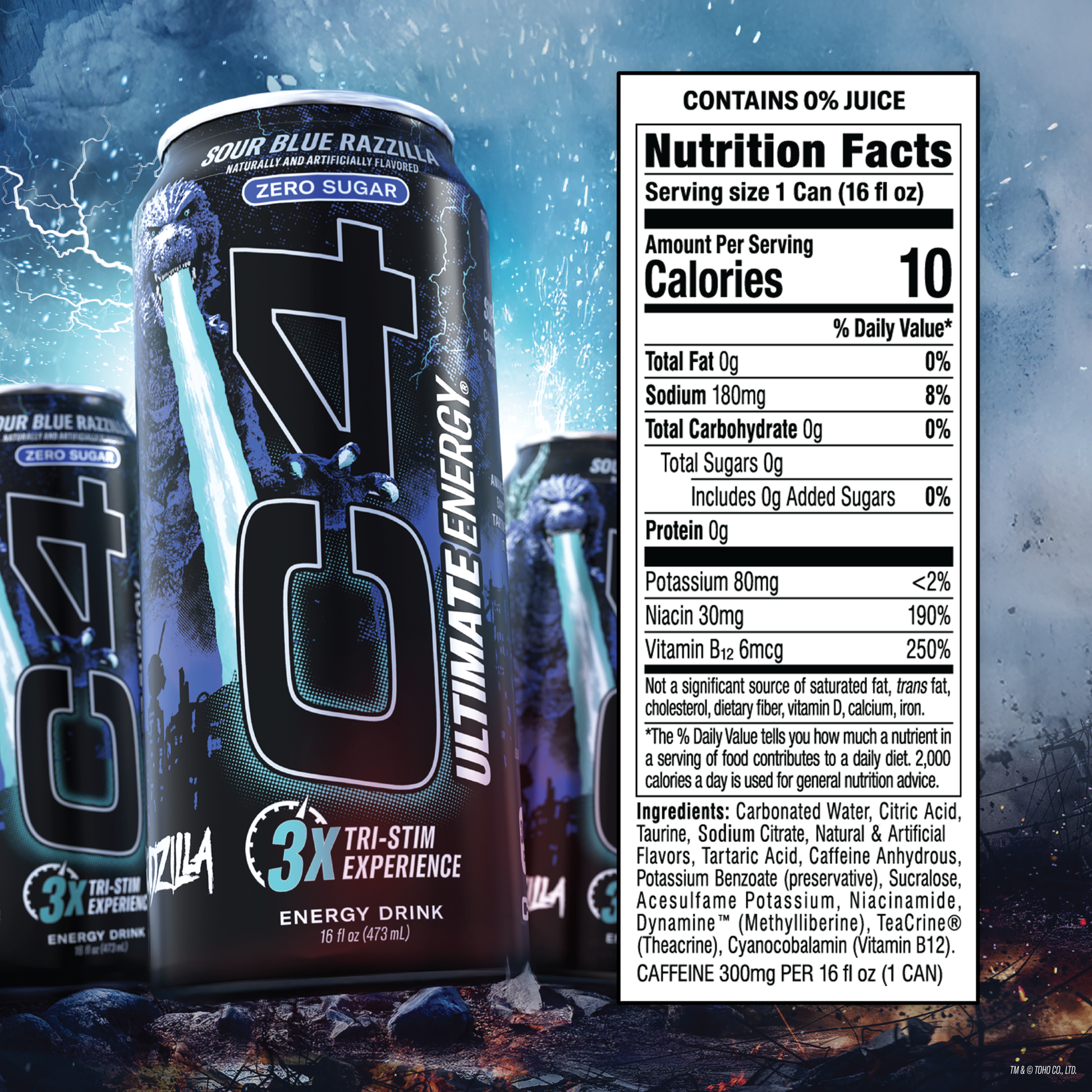 C4 Ultimate Energy® Carbonated x Godzilla | 300mg Energy Drink (12