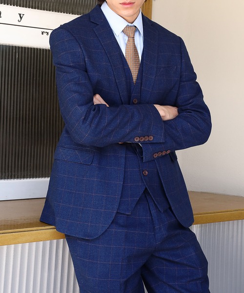 Cloudstyle】チェック柄 / ビジネスセットアップスーツ/ スリム
