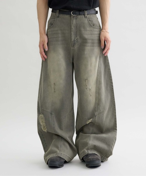 セール】【EPNK】Curve damage denim pants / カーブダメージデニム