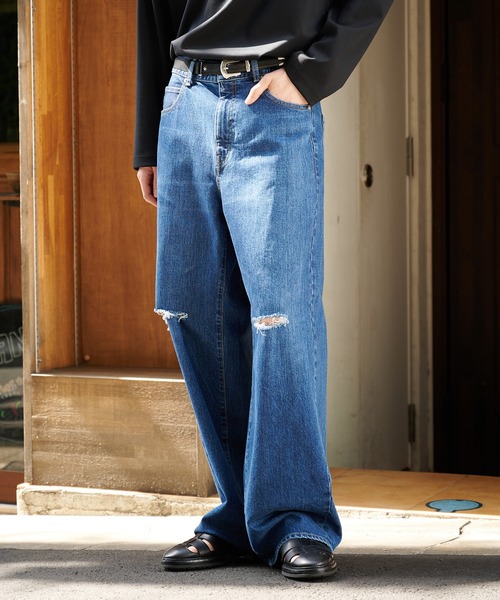 PUBLIC DENIM リラックスワイド〈ダメージ加工〉（デニムパンツ