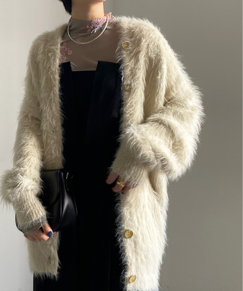 Ameri（アメリ）の「FEATHER OVER CARDIGAN WITH VEST（ニット